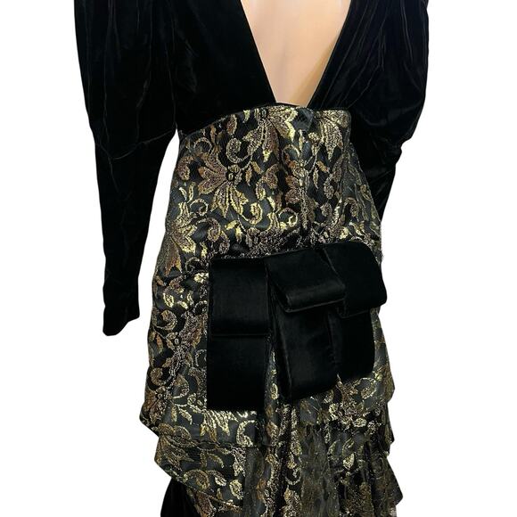 80s VTG Jessica McClintock Velvet Victorian Gown Medium Lace Formal Holiday - Picture 7 of 11